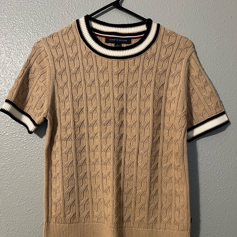 Tommy Hilfiger Beige Cable Knit Crewneck Sweater